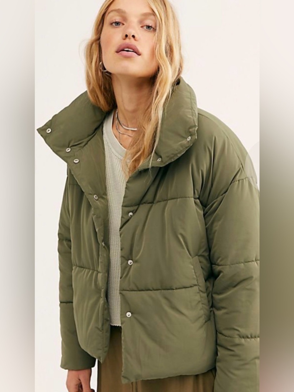 Free People Olive Green Puffer Jacket - Women Size Small